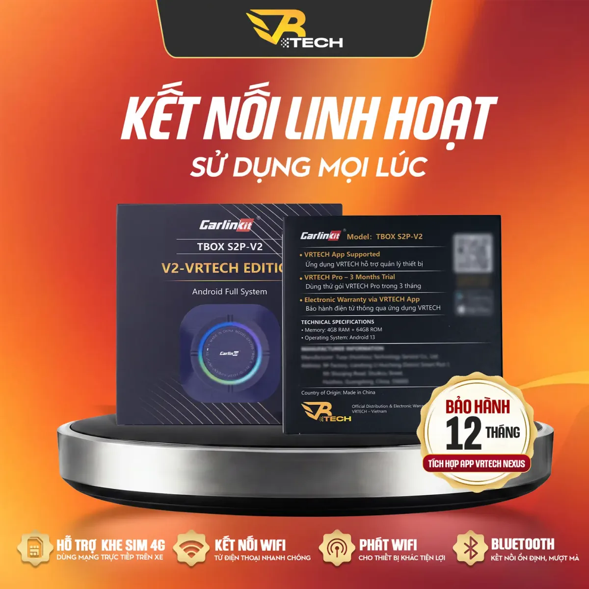 VRTECH Edition | Carlinkit TBOX S2P V2 2026 | Android Box Ô Tô | Chip Qualcomm 6225 | Apple CarPlay & Android Auto | Bảo hành 12 tháng - thumbnail 2